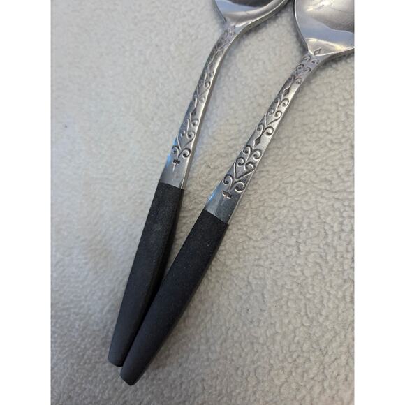 Lot 2 Vintage Interpur Stainless Japan Teaspoon Silverware Flatware Black Swirl - Picture 2 of 6